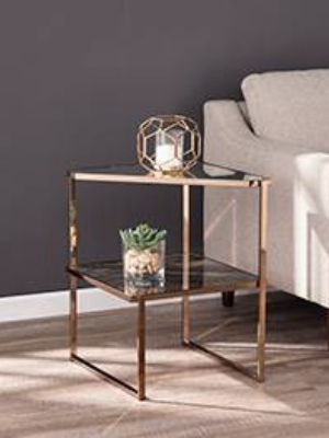 Tremming Mirrored Side Table With Faux Stone Glass Champagne - Aiden Lane