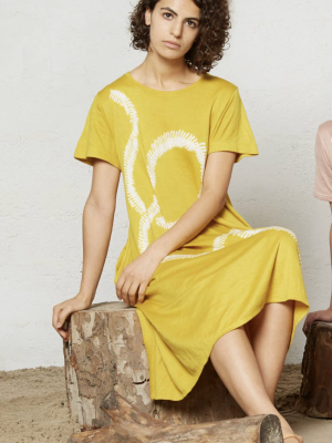 Suzusan Short Sleeve Jersey Cotton Dress In Mustard Yellow