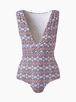 Santa Clarita Plunge Sleeveless One Piece Swimsuit - Indio Geometric Print