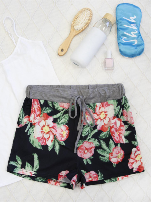 Floral Lounge Shorts - Black