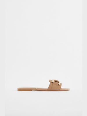 Flat Leather Sandals With Gold Saddle Detail