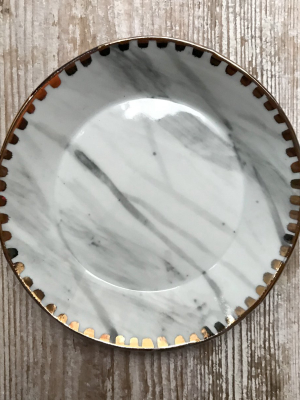 Carrara Marble Dish With Golden Spotted Rim