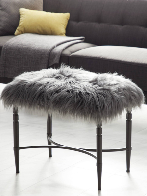 Modern Faux Fur Cushioned Stool Gray - Olivia & May