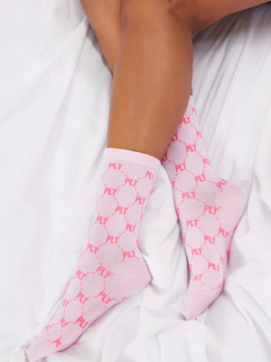 Prettylittlething Logo Pink Ankle Socks
