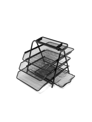 4 Tier Mesh Document Tray With Accessory Tray Black - Mind Reader