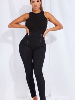 Shape Black Zip Detail High Waist Skinny Jeans