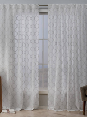 Bradford Sheer Woven Ogee Embellished Hidden Tab Top Curtain Panel Pair - Exclusive Home