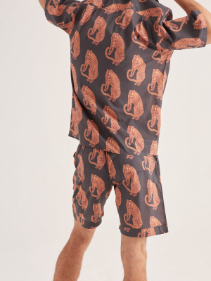 Men’s Cuban Pyjama Set Sansindo Tiger Print Black/orange