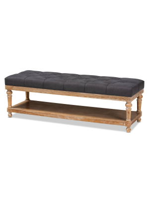 Linda Linen Fabric Upholstered Washed Wood Storage Bench - Baxton Studio