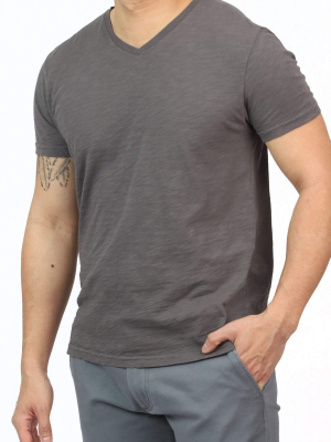 Lightweight Washed Fossil Grey Pima Cotton V Neck Tee