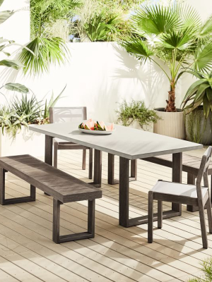 Concrete Outdoor Dining Table, 2 Portside Benches & 2 Portside Textilene Chairs Set