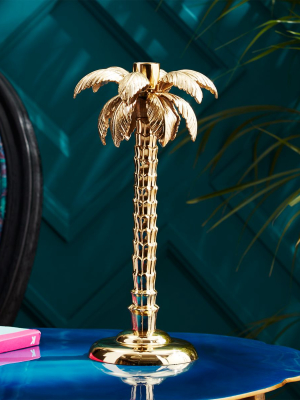 Palm Tree Gold Taper Candle Holder