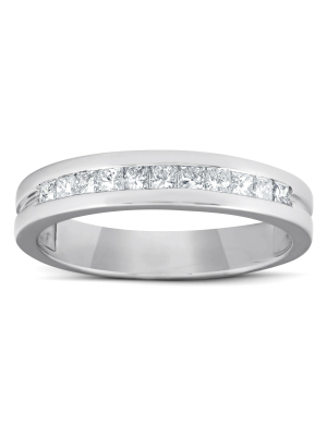 Pompeii3 1/2ct Princess Cut Diamond Mens Wedding Ring 14k White Gold