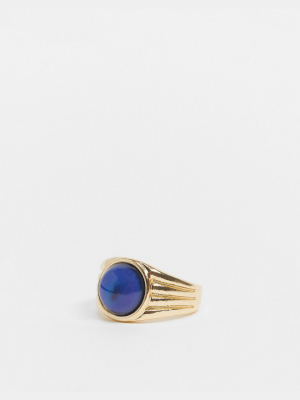 Asos Design Ring With Mood Stone In Gold Tone