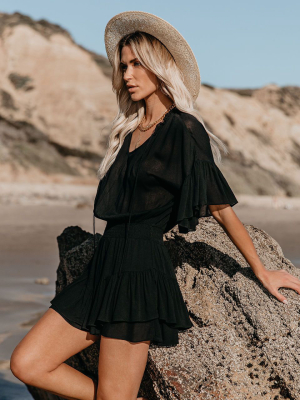 Glen Smocked Mini Dress - Black - Final Sale