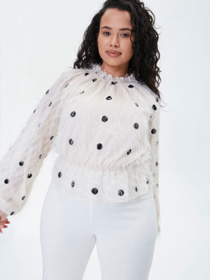 Plus Size Feathered Polka Dot Top