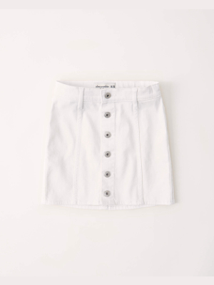 Mid Rise White Denim Button-through Skirt