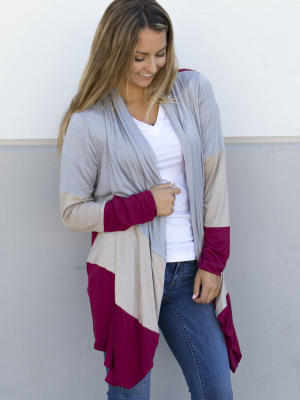 Color Block Cardigan - Burgundy