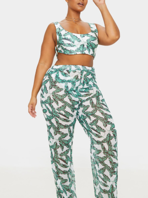 Plus Green Print Beach Pants