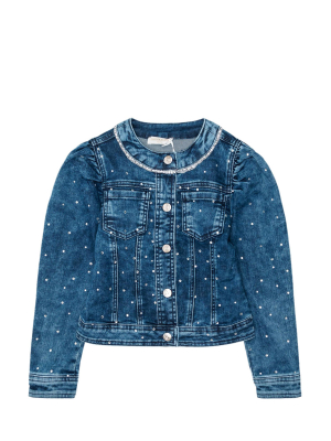 Monnalisa Studded Button-up Denim Jacket