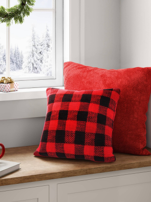 Holiday Woven Cotton Slub Buffalo Checked Square Throw Pillow - Wondershop™