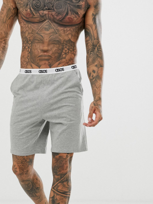 Asos Design Lounge Pyjama Shorts In Gray Marl With Branded Waistband