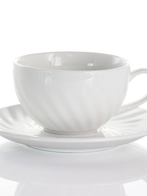 6oz 12pc Porcelain Clancy Cup And Saucer Set White - Elama