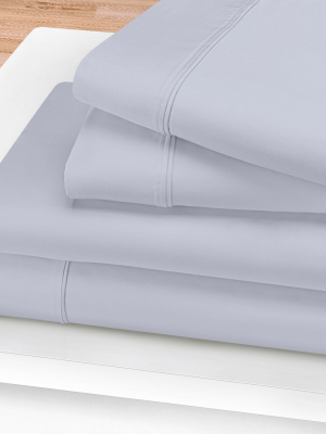 Blue Nile Mills Solid 1200-thread Count Deep Pocket Sheet Set, Queen, Light Blue