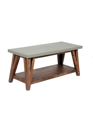 36" Brookside Coffee Table Concrete Coated Top And Wood Light Gray/brown - Alaterre Furniture