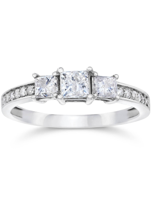 Pompeii3 1/2ct Three Stone Princess Cut Diamond Engagement Ring 14k White Gold