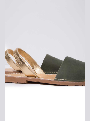 Hierba Oro - Khaki & Gold Leather Menorcan Sandals