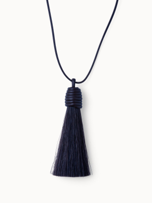 Long Leather Necklace With Horsehair Tassel