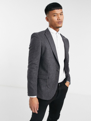 Shelby & Sons Slim-fit Suit Jacket With Chain In Charcoal Stripe
