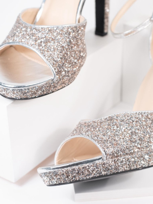 Silver Glitter Peep Toe Stiletto Heels