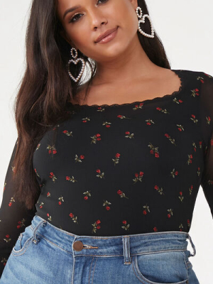 Plus Size Rose Print Bodysuit