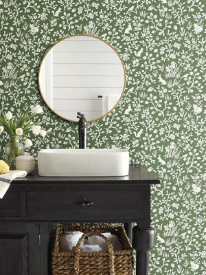 Fox & Hare Wallpaper In Forest Green From Magnolia Home Vol. 2 By Joanna Gaines