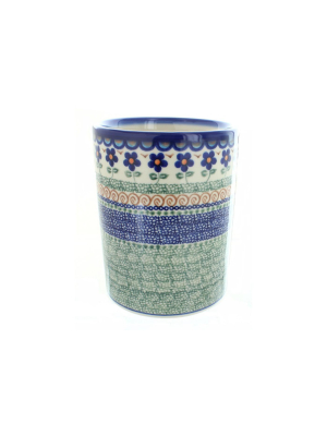 Blue Rose Polish Pottery Aztec Flower Utensil Jar