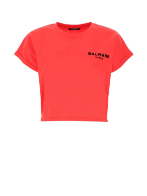 Balmain Logo Printed Cropped T-shirt