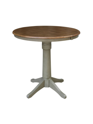 36" Counter Height Magnolia Round Top Pedestal Table With Leaf Hickory Brown/stone Gray - International Concepts