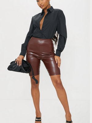 Chocolate Faux Leather Bike Shorts