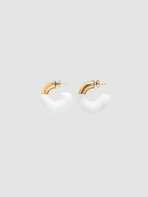 White Rubberized Small Gold Earrings