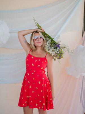 Floral Tie Back Dress - Red