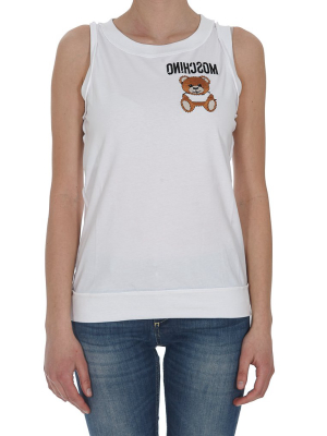 Moschino Embroidered Bear Reverse Logo Tank Top