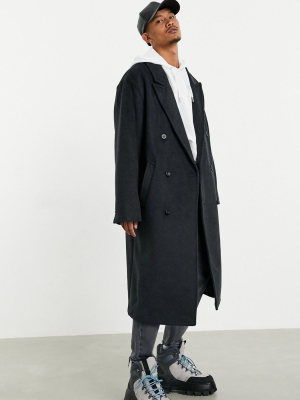 Asos Design Wool Mix Oversized Longline Overcoat In Charcoal
