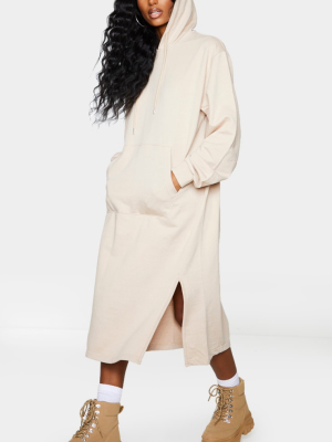 Stone Pocket Detail Hooded Midi Sweat Jumper Dress