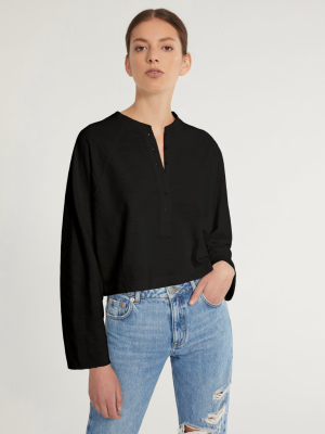 So Uptight Lightweight Slub Cotton Plunge Henley In Black