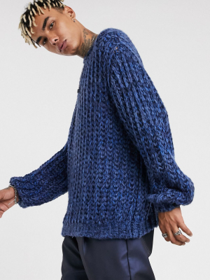 Asos Design Loose Stitch Sweater In Blue Textured Yarn