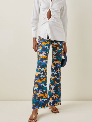 Nolan Printed Stretch-crepe Flare Pants