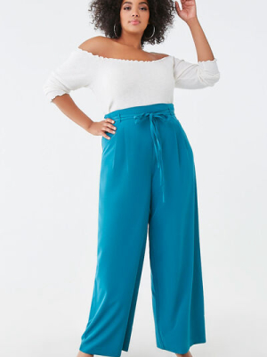 Plus Size Belted Wide-leg Pants