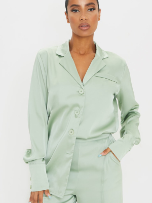 Sage Green Satin Oversized Button Cuff Jacket